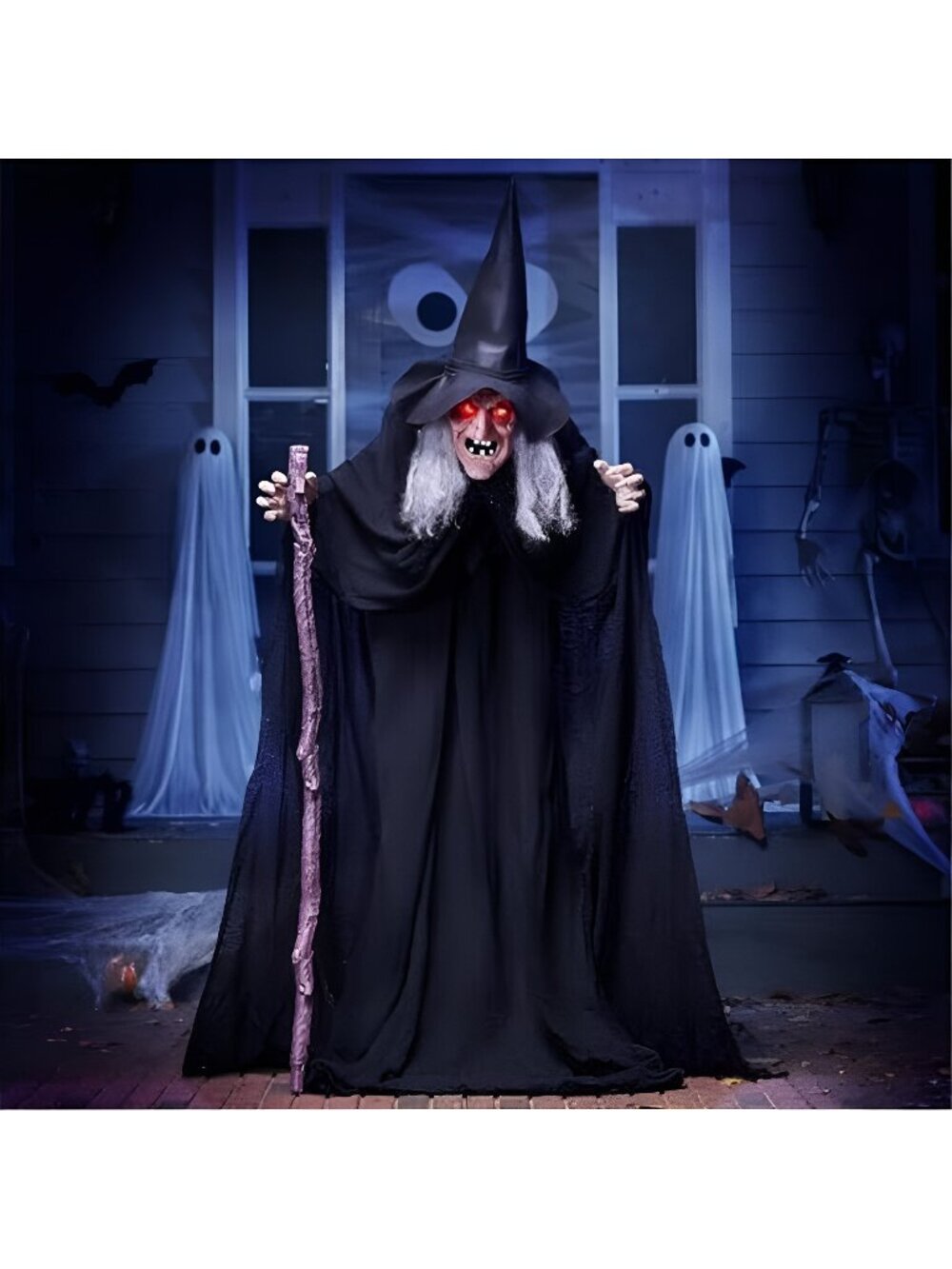 72" Outdoor Halloween Decorations Animatronics Witch with Cane, Life Size